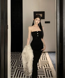 ロングドレス ベアトップ キャバドレス パーティー セクシー キラキラ キャバクラ XH2-XKD-D342-892-Nov13