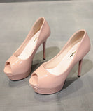 【2色】フィッシュマウス ハイヒール 14cm/10cm サンダル 流行り OL 百掛け 透かし彫り ヒール 靴 フィッシュマウス XH5-DLHS666-2