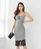 膝丈ドレス キャバドレス 千鳥格子 エレガント 気質 chic おしゃれ XH2-ZED885900A71