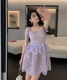 手作り ミニドレス セレブ風 総レース カワセクシー エレガント 華奢感 Aラインドレス  XH2-NN-SS23-128