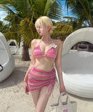 【3点セット】2色 ビキニ 三角ビキニ チック柄 セクシー 水着 モノキニ ホルターネック INS話題 ビーチ XH7-DP-A33921