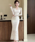 【2色】ロングドレス マーメイド レース Vネック セクシー エレガント XH2-DD7530