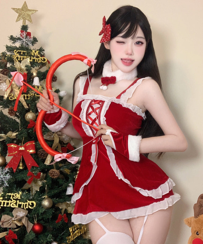 【5点セット】クリスマ 大人可愛い セクシー サンタ服 コスプレ レース リボン XH2-DML63