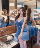 【2色】ミニドレス Aライン キャバドレス セクシー 谷間見せ セクシー 大人可愛い XH2-DD7545