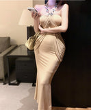 ロングドレスホルターネックセクシーエレガントタイトドレス気質ギリシャの女神XH2-XKD-D355-5959-Nov10