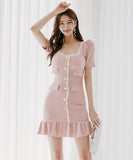 ミニドレス キャバドレス パフスリーブ カワセクシー 気質 フリル エレガント XH2-ZED889671BH538