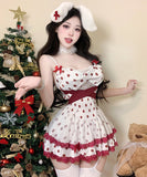 2点セット クリスマ コスプレ ベアトップ セクシー かわいい サンタ服 水玉柄 XH2-DML-F805