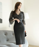 膝丈ドレス 秋新作 Vネック セクシー 水玉柄 気質 エレガント 同伴 XH2-ZED885082A71