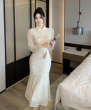 【2色】ロングドレスレースセクシーマーメイド袖付き中華風エレガントXH2-DD5240