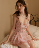 【2点セット】セクシーランジェリー M-XLサイズ セクシー下着 ベビードール キャミソール ルームウェア レース 透け感 魅惑 XH8-GR-C5240