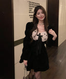 ミニドレス 新作 お姫様 袖付き Aライン 大人可愛い 韓国っぽ 着痩せ XH2-XKD-D355-9575-Oct12