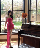 ミニドレス キャバドレス ベアトップ セクシー 非対称 谷間見せ おしゃれ XH2-ZED885371DXH238B