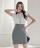 ミニドレス キャバドレス チェック柄 韓国っぽ レース 大人可愛い XH2-ZED889683BH538