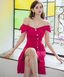 膝丈ドレス キャバドレス オフショルダー セクシー 着瘦せ お洒落  フリル XH2-ZED886565BH506