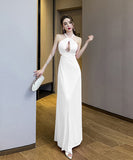 【3色】ロングドレス ホルターネック 谷間見せ セクシー 宴会 ナイトドレス 背露出 XH2-YM9174