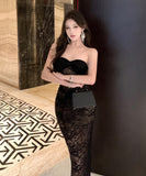 ロングドレス ベアトップ レース セクシー タイトドレス セクシー パーティー 女子力 高級感 XH2-ZED882543DXH437A