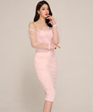 膝丈ドレス オフショルダー キャバドレス エレガント 気質 宴会 XH2-JW6641B506