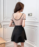 【2色】ミニドレス レース キャバドレス パフスリーブ 大人可愛い 谷間見せ セクシー タイトドレス XH2-JX5121