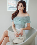 キャバドレス 膝丈ドレス エレガント 気質 オフショルダー フリル レース XH2-ZED880945E