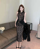 膝丈ドレスエレガントレースタイトドレス宴会パーティー通勤同伴XH2-DD4134