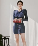 ミニドレス キャバドレス 袖付き セクシー 透かし彫り エレガント XH2-ZED880411E49