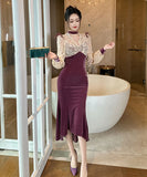 手作りドレス 膝丈ドレス レース セレブ風 高級感 気質 フリル 小顔効果 XH2-JY20982