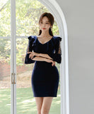 ミニドレス セクシー Vネック 谷間魅せ 指名 フリル 気質 小顔効果 お洒落 XH2-ZED882998A71