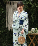 【日本翌日発送】新作浴衣【翠風朝顔×孔雀青】 セパレート 二部式 浴衣 上下セット 巻きタイプ 兵児帯 大人 レディース YKT-25E014