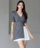 秋新作ミニドレスAラインVネックセクシー韓国っぽ大人可愛いXH2-ZED880984E49