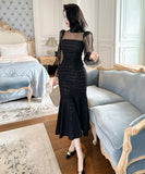 手作り 膝丈ドレス partyドレス チュール キラキラ エレガント 宴会 マーメイドドレス XH2-JY20760