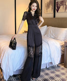 【手作り】ワイドパンツ パッチワーク レース エレガント ゴージャス 通勤 高級感 新作 XH2-JY50145