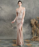 【7色】ロングドレス キラキラ パーティードレス オフショルダー お姫様 誕生日 演奏会 宴会 XH2-YEY16617#