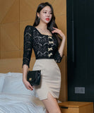 ミニドレス キャバドレス レース スクエアネック エレガント セクシー リボン XH2-ZED887968A71