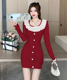 4色 ミニドレス ニットドレス 秋冬定番 セクシー セレブ風 レース 小顔効果 XH2-ZED886072GT513