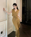 ロングドレス キャバドレス OL Vネック 谷間見せ セクシー 女子力 パーティー ナイトクラブ XH2-CD7-349-3650680