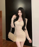 キャバドレス ミニドレス タイトドレス 谷間見せ セクシー 袖付き 着痩せ 指名 レース チュール XH2-ZED882414DXH437