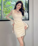 手作り ミニドレス エレガント セレブ風 レース カワセクシー 高級感 宴会 キラキラ XH2-JY21057