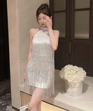 ミニドレス タッセル キラキラ party ホルターネック セクシー XH2-DD5980