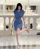 ミニドレス エレガント 気質 非対称 着瘦せ 通勤 Vネック XH2-ZED889628GT347