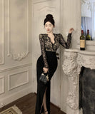 ロングドレス レース マーメイド エレガント 気質 宴会 袖付き Vネック XH2-ZED888300DXH238A