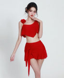 【3点セット】ビキニ 水着 ホルターネック フリル 蝶柄 セクシー ワンピース エレガント 気質 体型カバー XH2-YQ-HHA5XBHLL