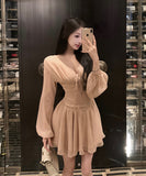 ミニドレス 谷間見せ エレガント セクシー Aライン 着痩せ 気質 同伴 おしゃれ XH2-MXX1022#