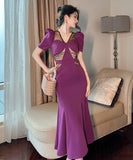 【purple&black】【手作り】ロングドレス エレガント 気質 チュール ユニーク XH2-JY10542