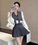 【2点セット】【3色】ミニドレス 大人可愛い 韓国っぽ おしゃれ 着瘦せ パフスリーブ XH2-ZED886831GD653