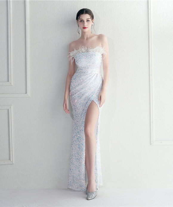 【7色】ロングドレス キラキラ パーティードレス オフショルダー お姫様 誕生日 演奏会 宴会 XH2-YEY19768#