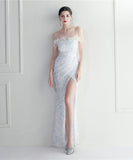 【7色】ロングドレス キラキラ パーティードレス オフショルダー お姫様 誕生日 演奏会 宴会 XH2-YEY19768#