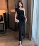 【3色】ロングドレス キャバドレス ワンーショルダー セクシー 宴会 party XH2-DD5030