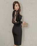 膝丈ドレス レース セクシー キャバドレス 袖付き エレガント 気質 XH2-ZED886691BH506