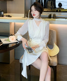 ミニドレス 秋新作 非対称 エレガント 袖付き 気質 同伴 XH2-ZED886017GDB401