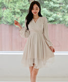 秋 ミニドレス エレガント 気質 Aライン 着瘦せ Vネック フリル 大人可愛い XH2-ZED882660BH506